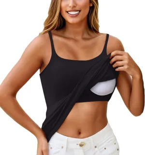 Tank Top with Built in Bra for Women 2025 Summer Basic Padded Tanktops Workout Yoga Shirts