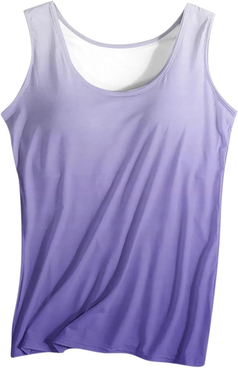 Tank Top with Built in Bra for Women Summer Lightweight Sleeveless Shirts Casual Basic Camisole Undershirts