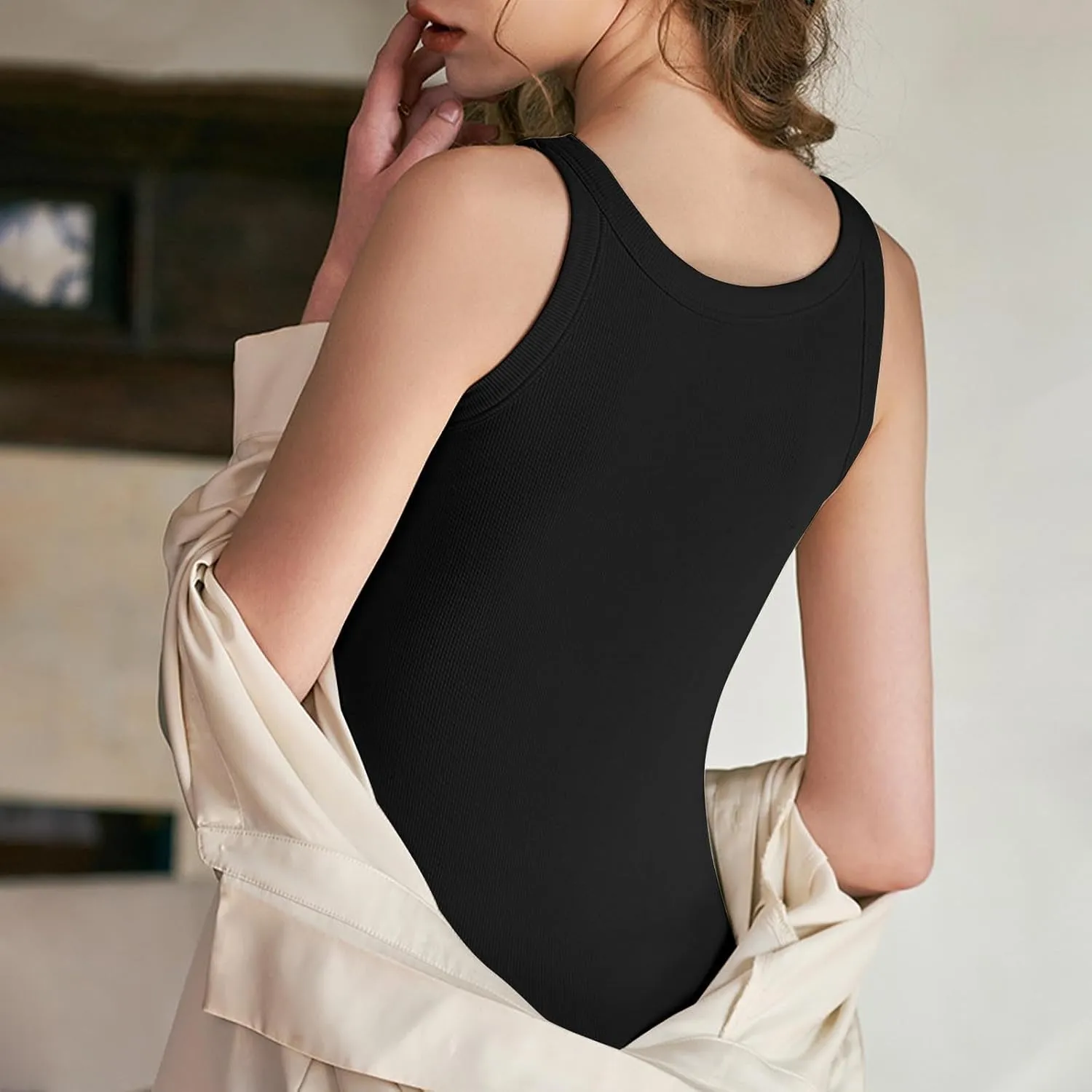 Tank Tops for Women 2025 Bulit in Bra Cotton Summer Workout Yoga Tops Slim Fit Ribbed Sleeveless Basic Tee Camisole