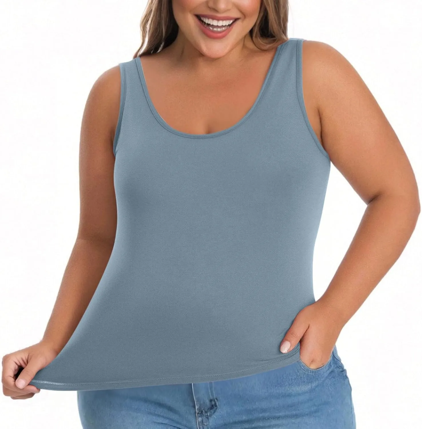 Tank Tops for Women Plus Size Ladies Sleeveless Wider Strap Camisole Tops Built in Padded Casual Workout Basic Tanks