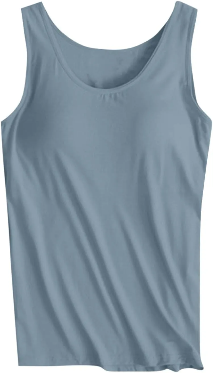 Tank Tops for Women Plus Size Ladies Sleeveless Wider Strap Camisole Tops Built in Padded Casual Workout Basic Tanks