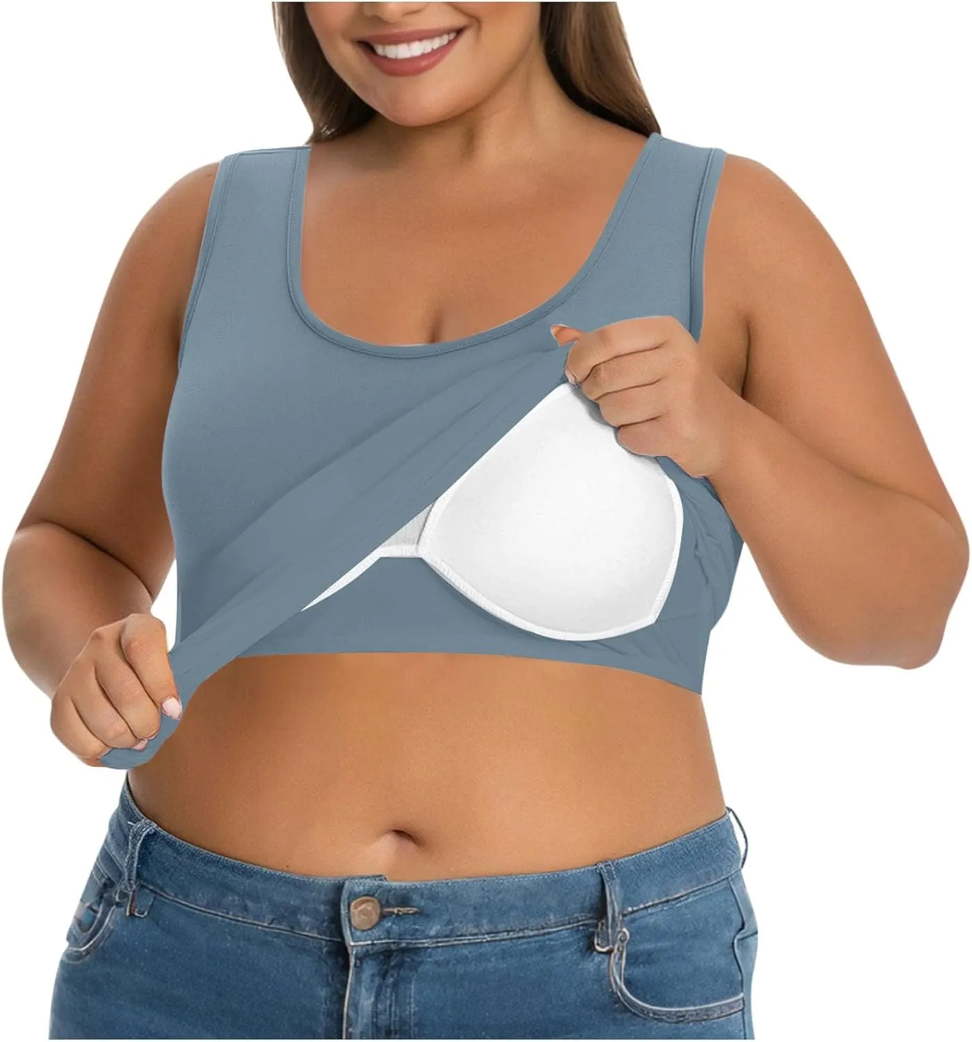 Tank Tops for Women Plus Size Ladies Sleeveless Wider Strap Camisole Tops Built in Padded Casual Workout Basic Tanks