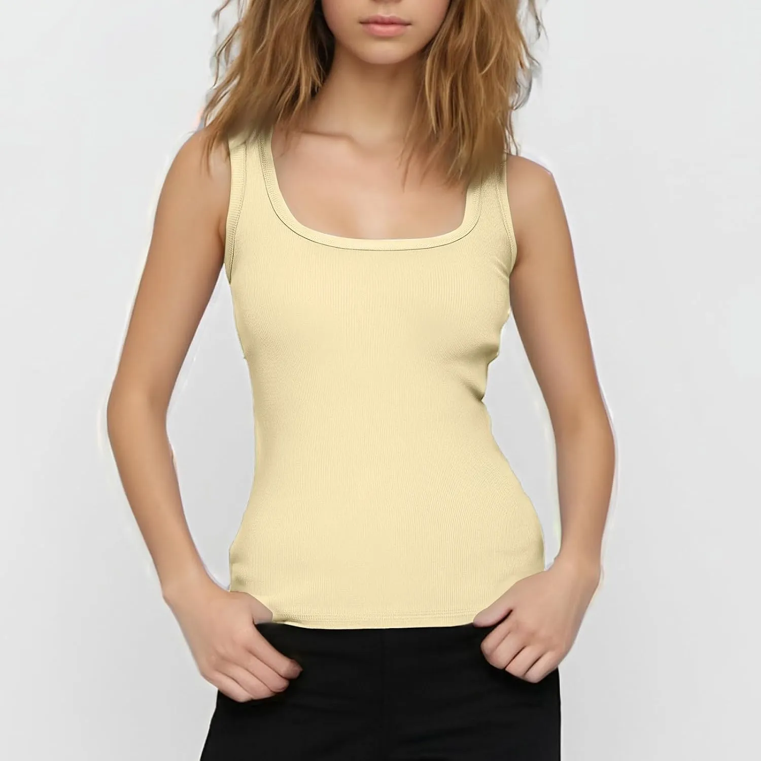 Tank Tops for Women Summer Square Neck Sleeveless Camisole Tops Spaghetti Strap Ribbed Cami Shirts Going Out Clothes