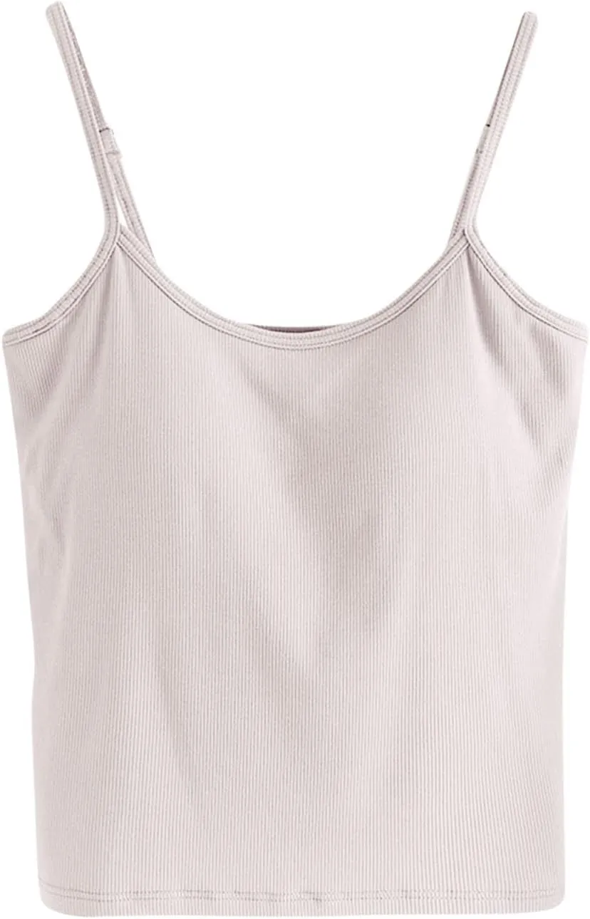 Tank Tops with Built in Bra for Women Ribbed Knit Solid Basic Padded Sport Bras Regular Fit Stretch Workout Camisole