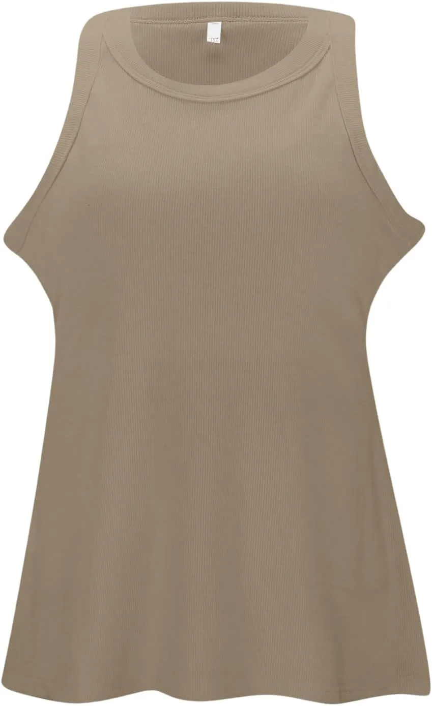 Tank Tops with Built in Bras Round Neck Ribbed Tank Top with Bra Pads Loose Casual Workout Tank Tops for Women