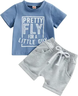 Toddler Baby Boy Summer Outfit Short Sleeve Letter Print T Shirt Top and Casual Shorts Set Cute Infant Newborn Clothes
