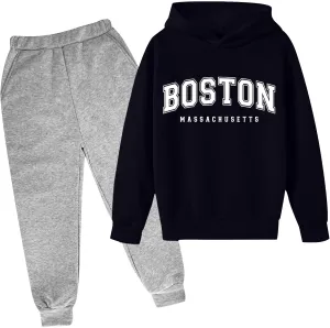 Toddler Boy's Sets Long Sleeve Pullover Hoodie and Jogger Sweatpants Set Letter Print Fall Winter Outfits