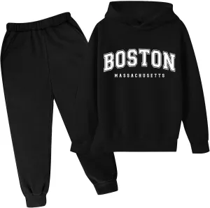 Toddler Boy's Sets Long Sleeve Pullover Hoodie and Jogger Sweatpants Set Letter Print Fall Winter Outfits