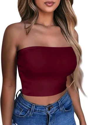 Tube Tops for Women with Built in Bra Summer Strapless Slim Fit Crop Tops Double Lined Sleeveless Crop Tank