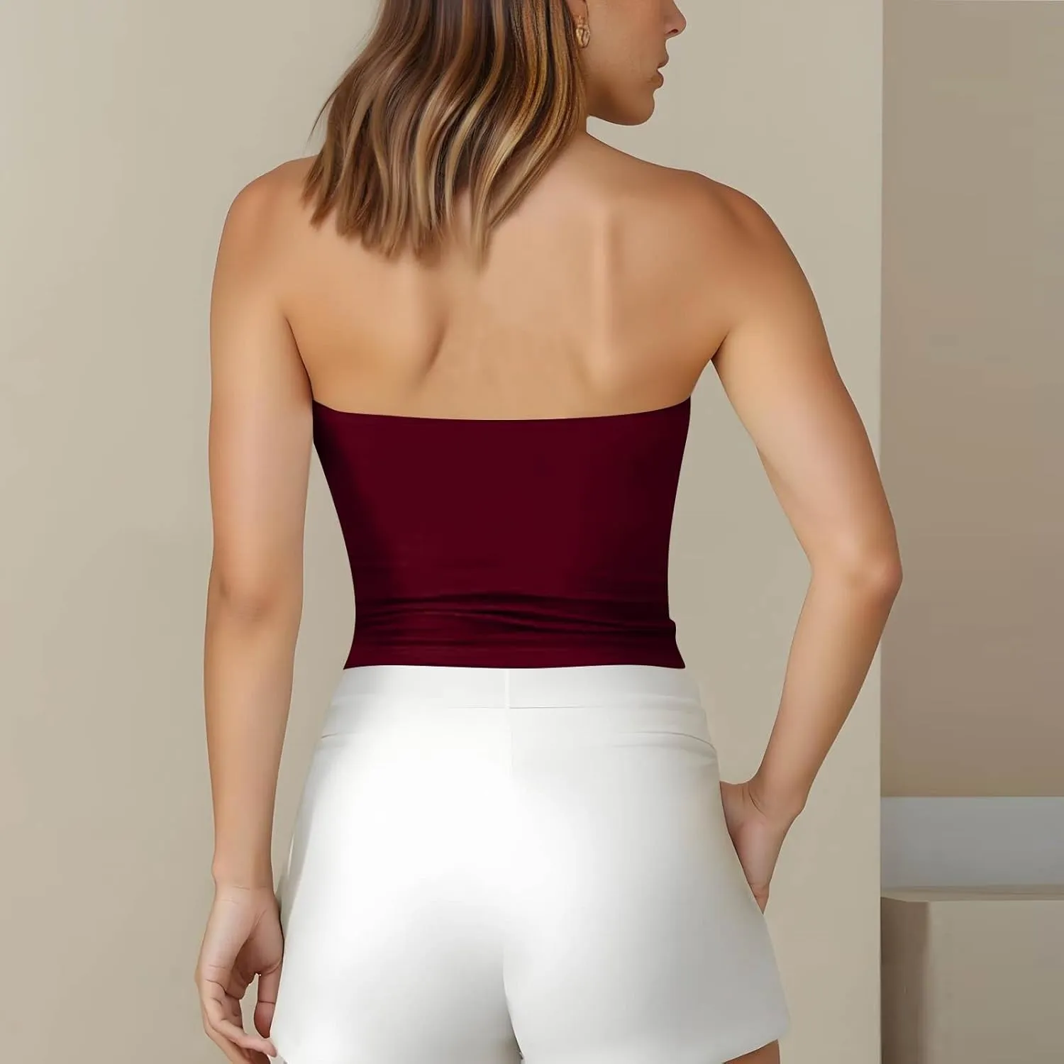 Tube Tops for Women with Built in Bra Summer Strapless Slim Fit Crop Tops Double Lined Sleeveless Crop Tank