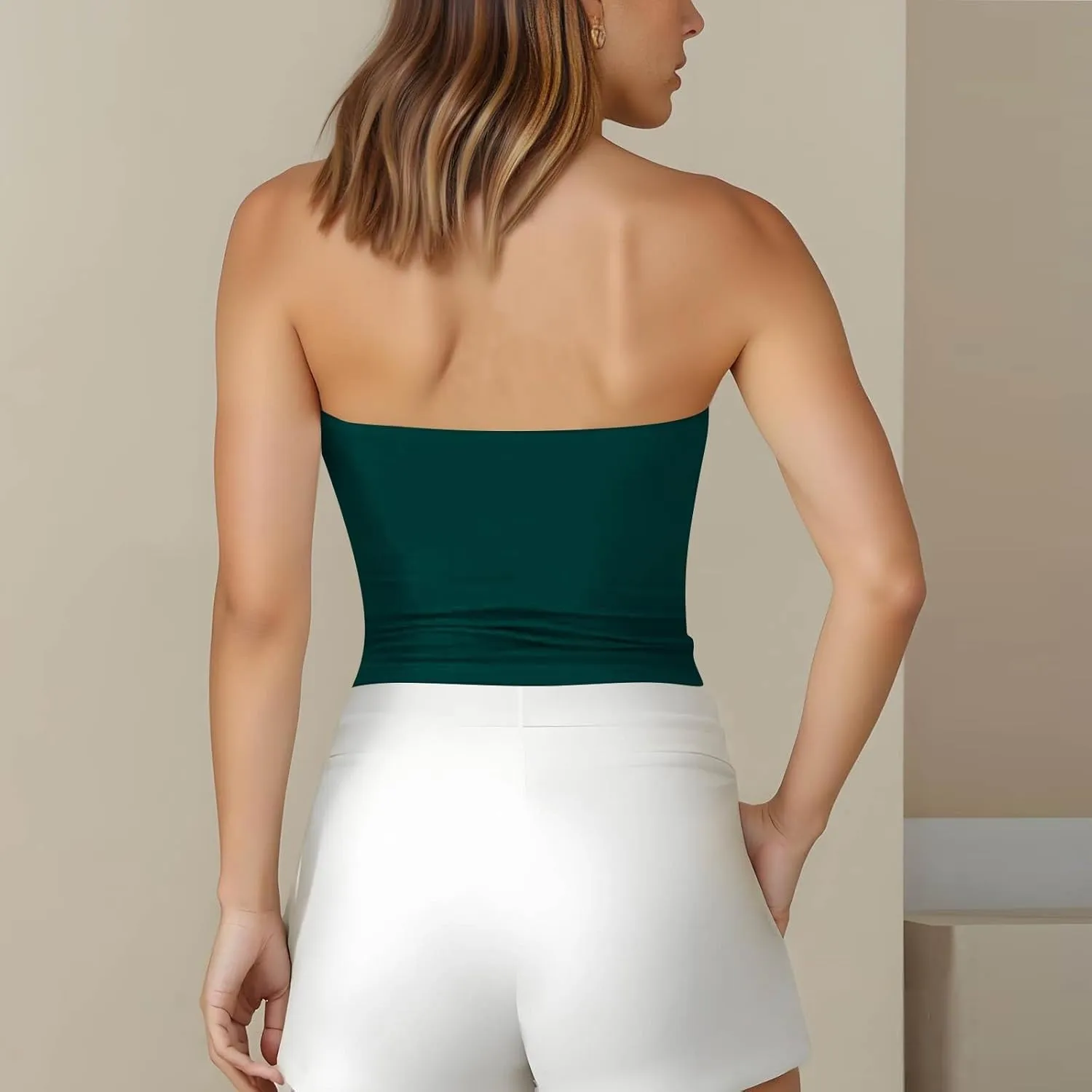 Tube Tops for Women with Built in Bra Summer Strapless Slim Fit Crop Tops Double Lined Sleeveless Crop Tank