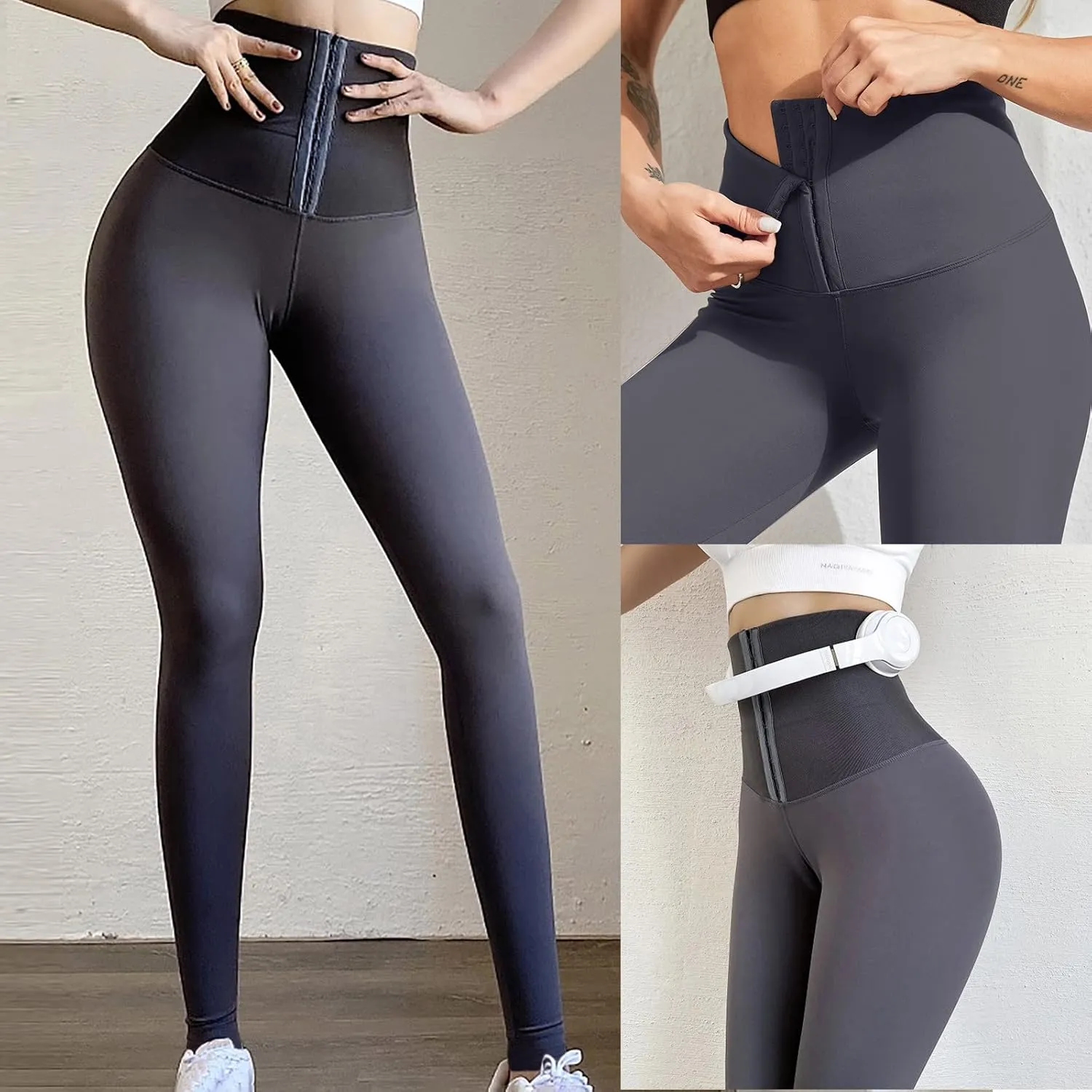 tuduoms Tummy Control Leggings for Women Body Shaping High Waist Corset Waist Cincher Trainer Yoga Pants for Working Out