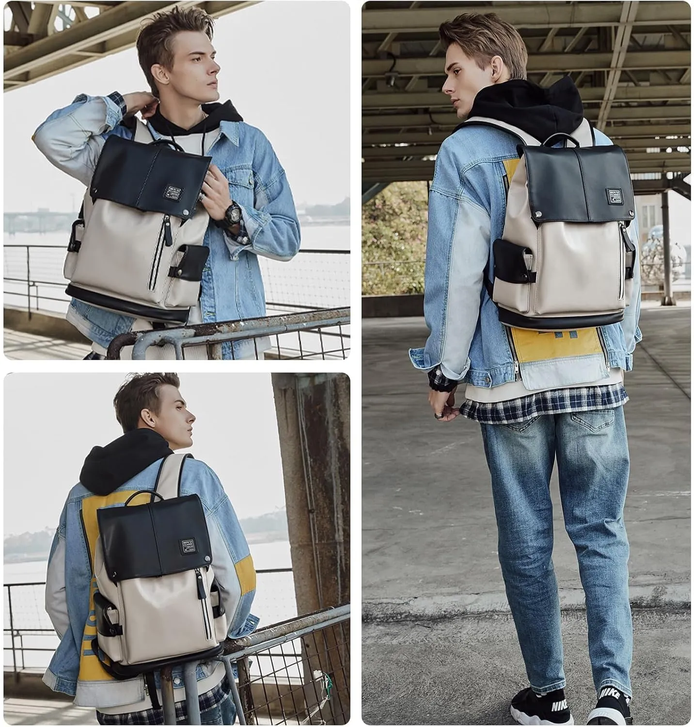 Vintage Leather Travel Backpack For Men Fit 15.6 inch Laptop Waterproof Large School Casual Bookbag Work College Smooth Zipper Backpack Gift