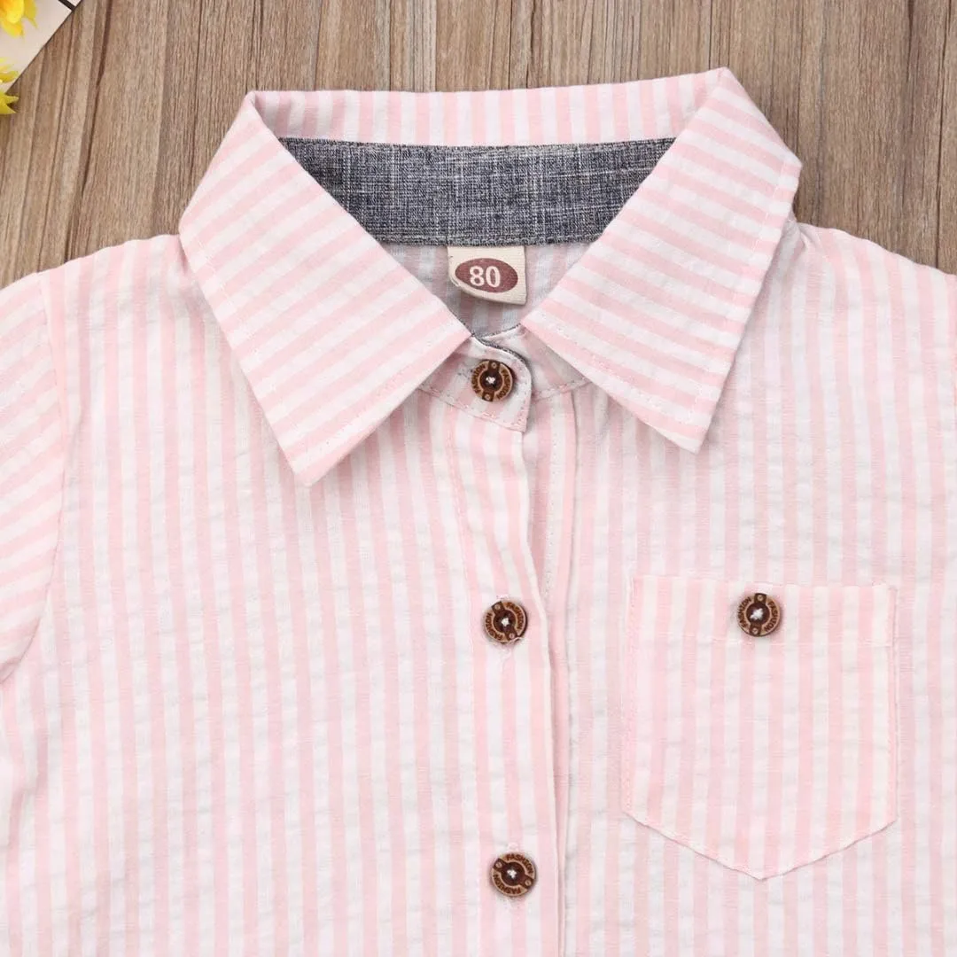 VISGOGO Toddler Baby Boy Flamingo Short Sleeve Button Down Shirt & Casual Shorts Set Summer Outfits 1-6 Years Clothes