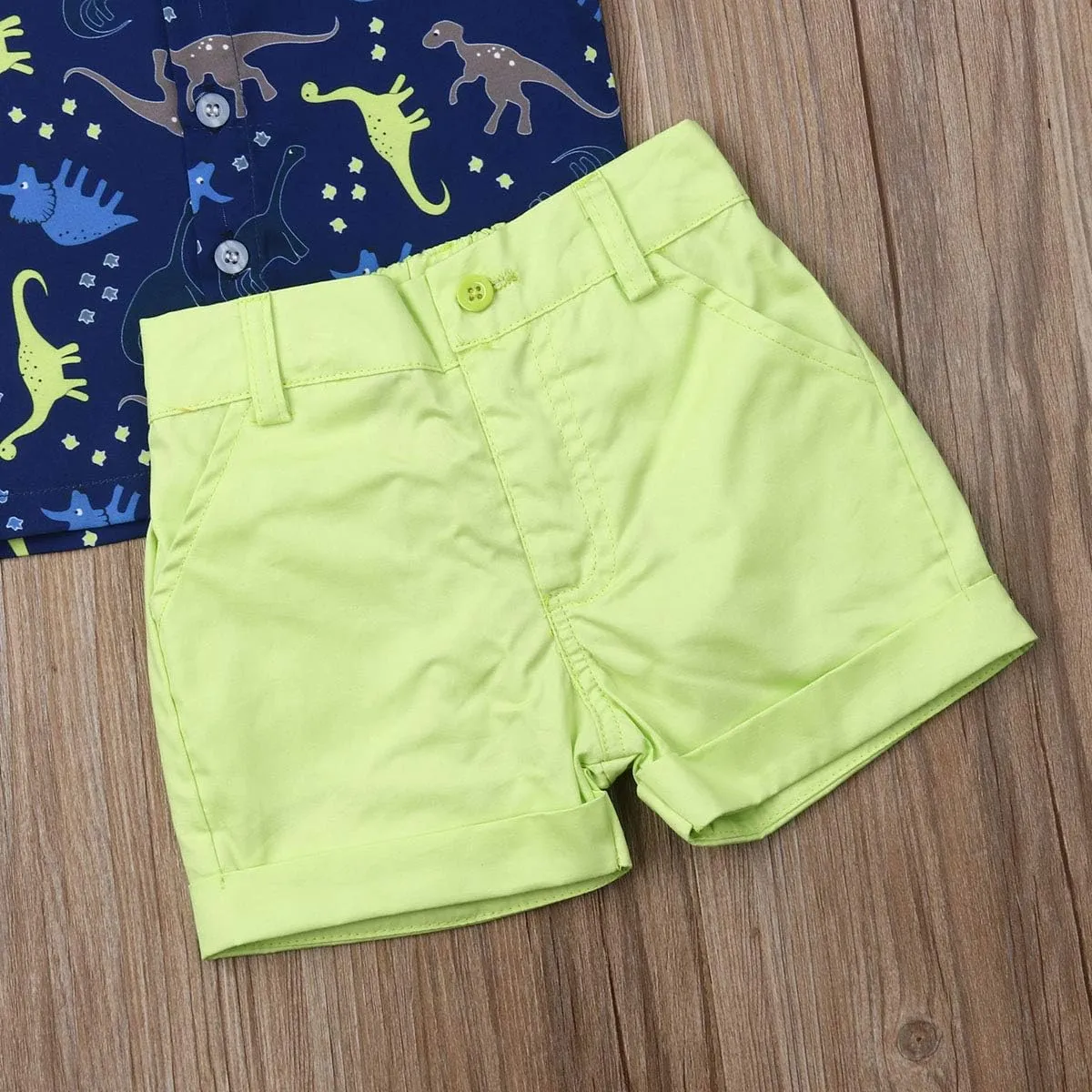 VISGOGO Toddler Baby Boy Flamingo Short Sleeve Button Down Shirt & Casual Shorts Set Summer Outfits 1-6 Years Clothes