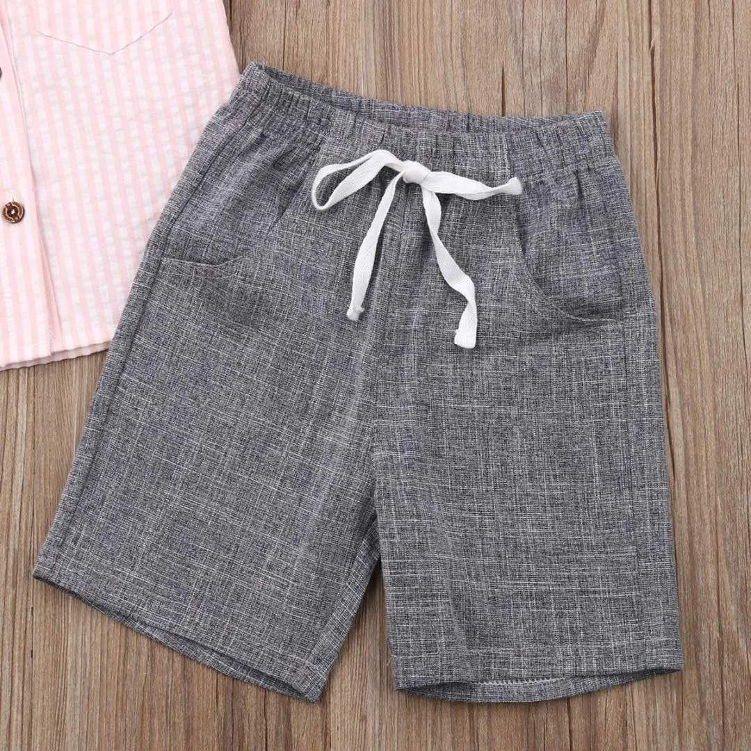 VISGOGO Toddler Baby Boy Flamingo Short Sleeve Button Down Shirt & Casual Shorts Set Summer Outfits 1-6 Years Clothes