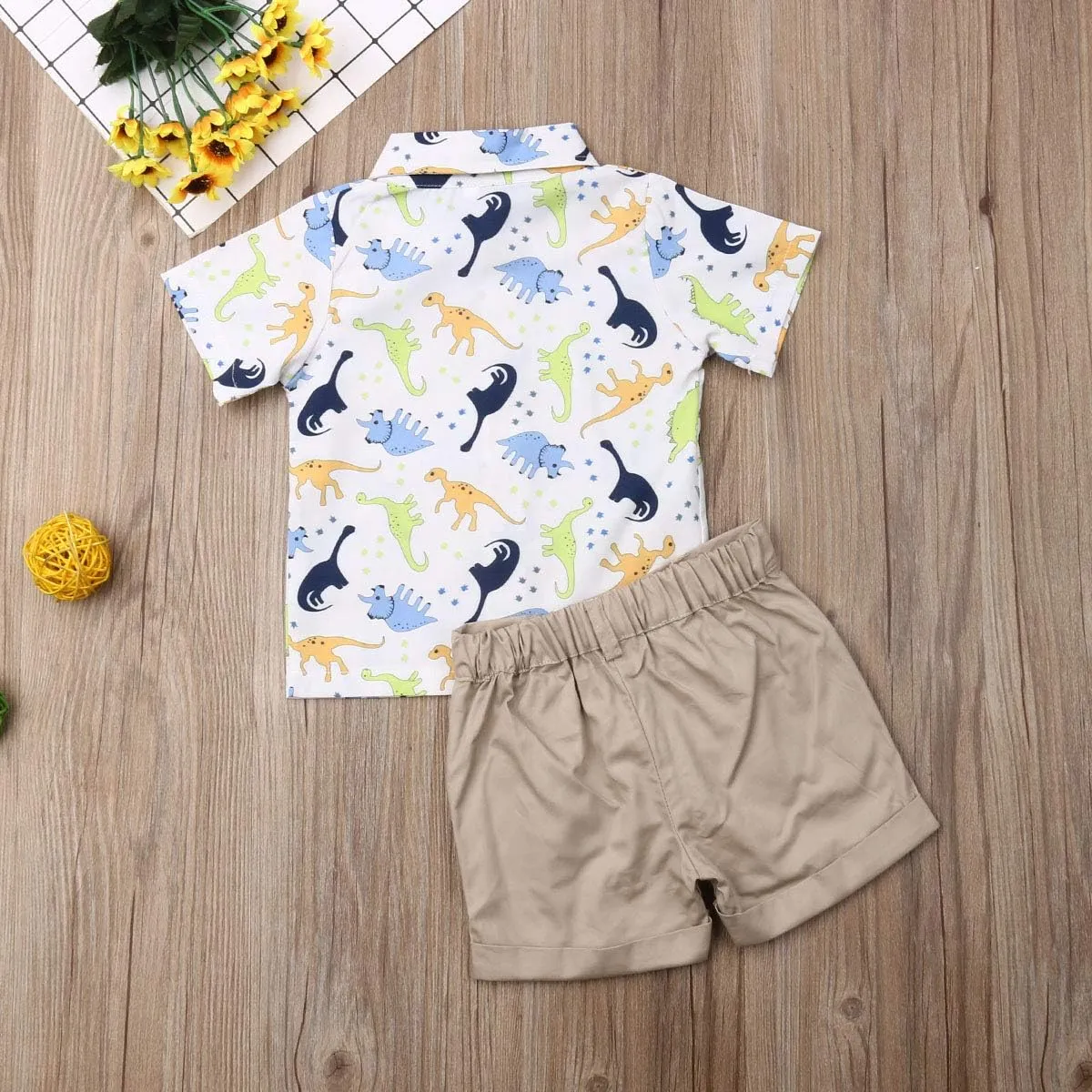VISGOGO Toddler Baby Boy Flamingo Short Sleeve Button Down Shirt & Casual Shorts Set Summer Outfits 1-6 Years Clothes