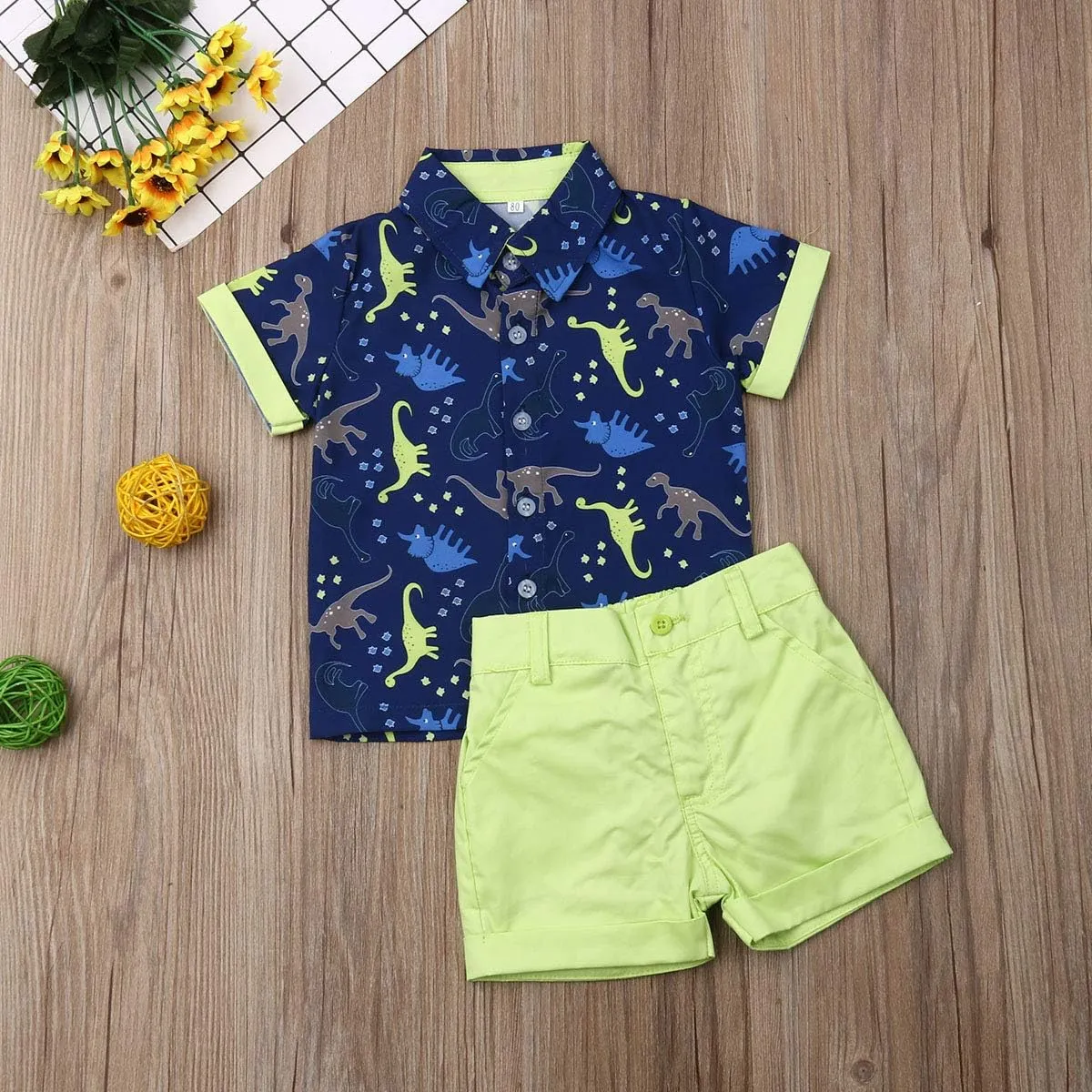VISGOGO Toddler Baby Boy Flamingo Short Sleeve Button Down Shirt & Casual Shorts Set Summer Outfits 1-6 Years Clothes