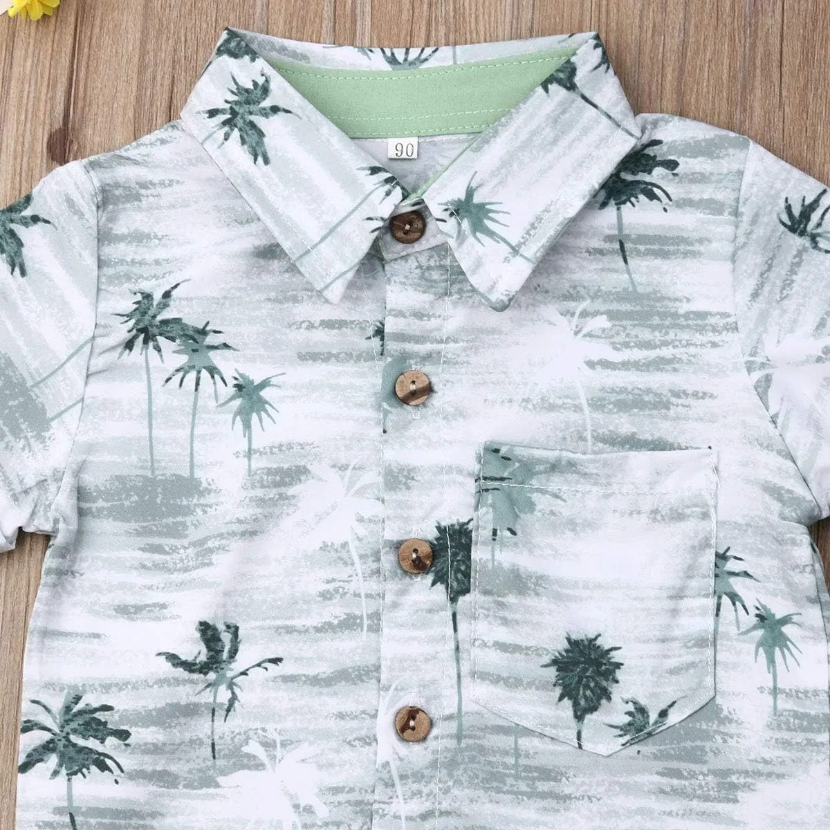 VISGOGO Toddler Baby Boy Flamingo Short Sleeve Button Down Shirt & Casual Shorts Set Summer Outfits 1-6 Years Clothes