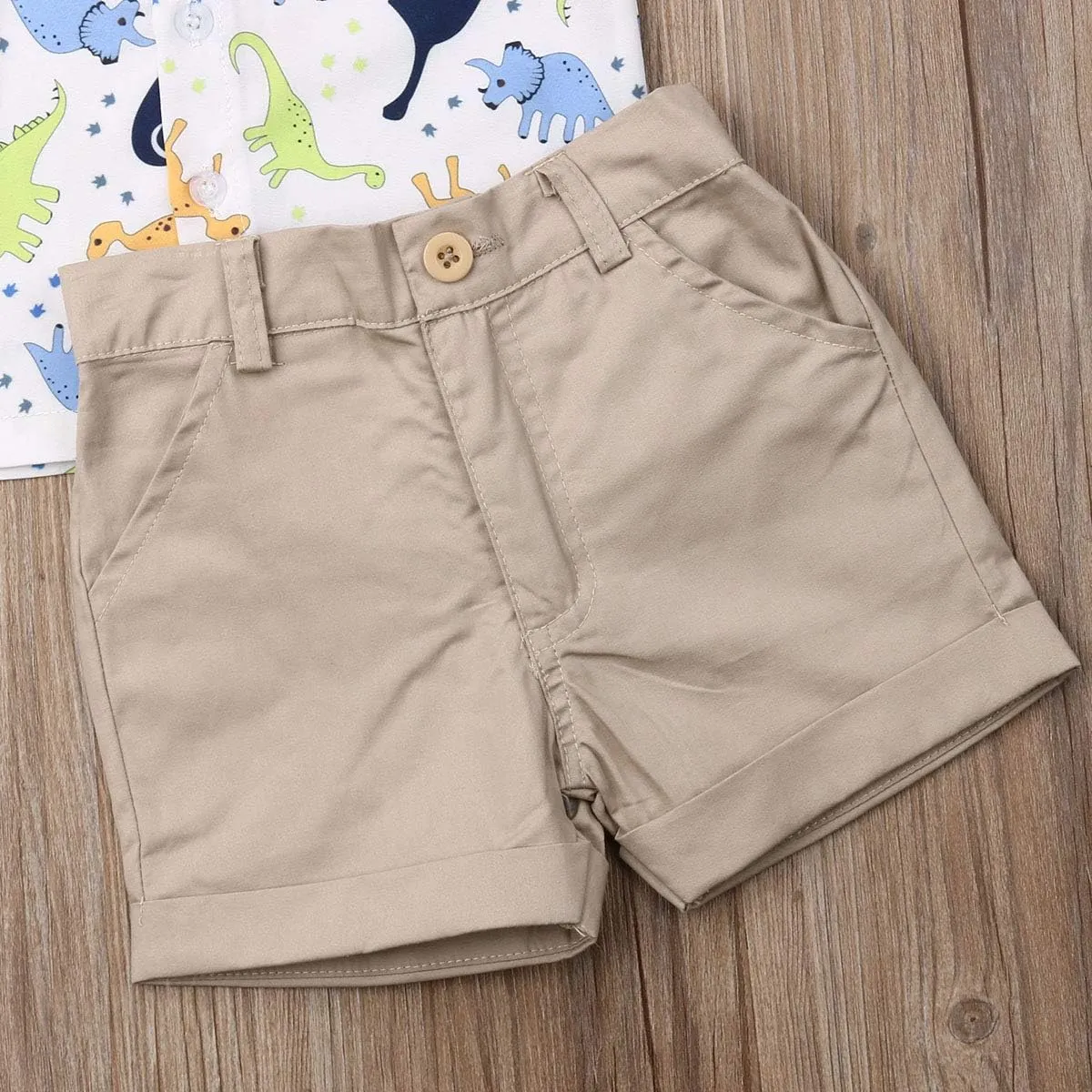 VISGOGO Toddler Baby Boy Flamingo Short Sleeve Button Down Shirt & Casual Shorts Set Summer Outfits 1-6 Years Clothes