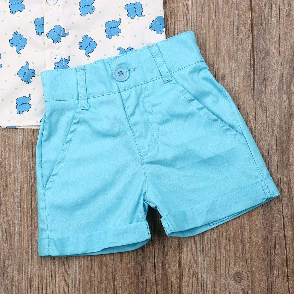 VISGOGO Toddler Baby Boy Flamingo Short Sleeve Button Down Shirt & Casual Shorts Set Summer Outfits 1-6 Years Clothes