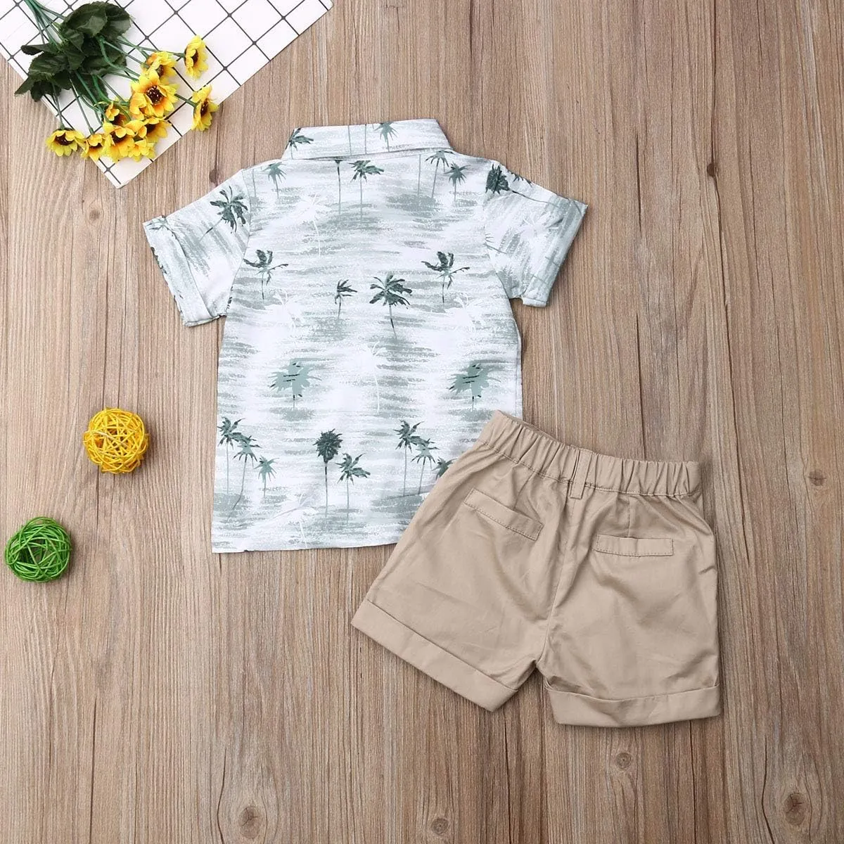 VISGOGO Toddler Baby Boy Flamingo Short Sleeve Button Down Shirt & Casual Shorts Set Summer Outfits 1-6 Years Clothes