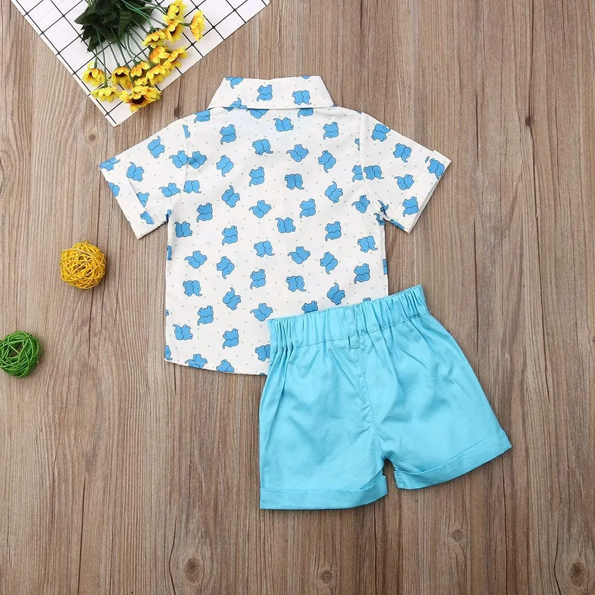 VISGOGO Toddler Baby Boy Flamingo Short Sleeve Button Down Shirt & Casual Shorts Set Summer Outfits 1-6 Years Clothes
