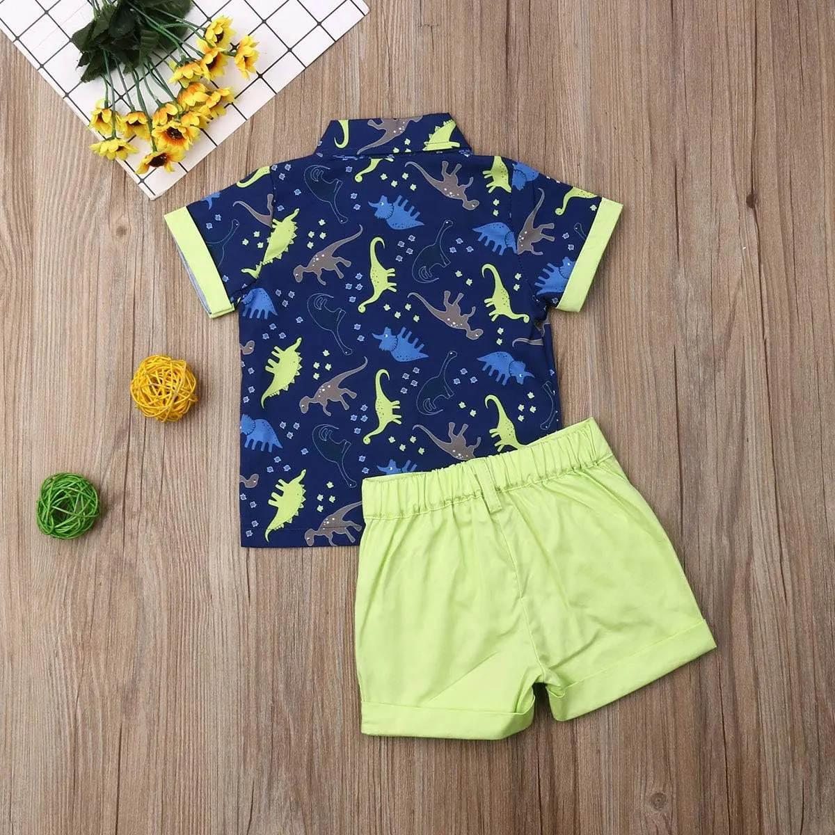VISGOGO Toddler Baby Boy Flamingo Short Sleeve Button Down Shirt & Casual Shorts Set Summer Outfits 1-6 Years Clothes