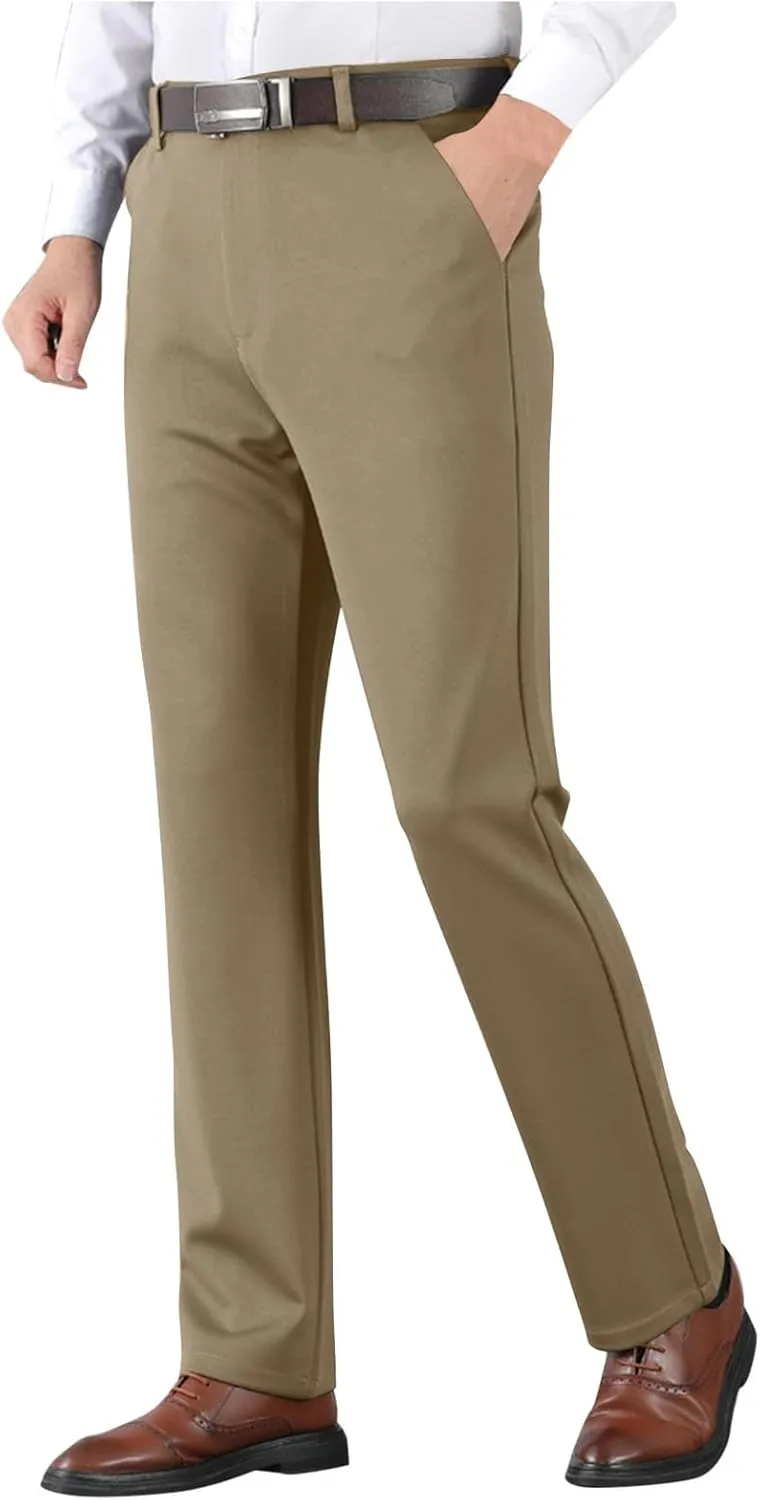 Wide Leg Pants for Men High Waist Straight Leg Zipper Pants Business Casual Pull on Office Work Trousers