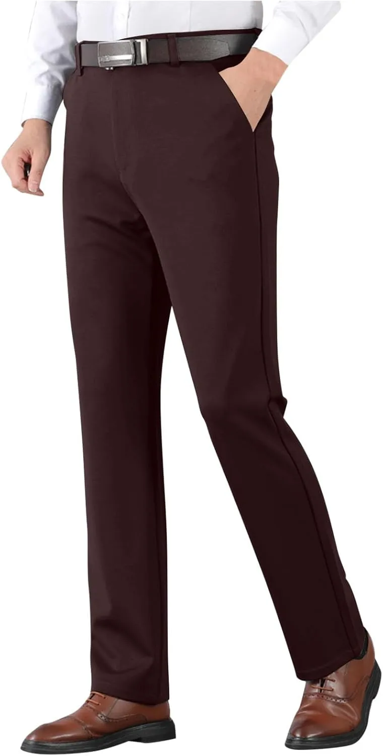 Wide Leg Pants for Men High Waist Straight Leg Zipper Pants Business Casual Pull on Office Work Trousers