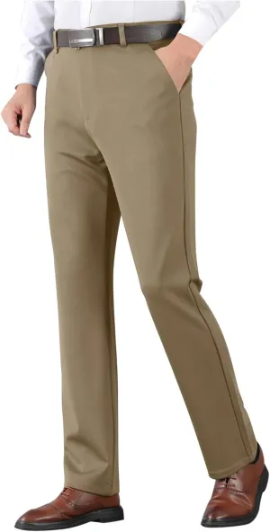 Wide Leg Pants for Men High Waist Straight Leg Zipper Pants Business Casual Pull on Office Work Trousers