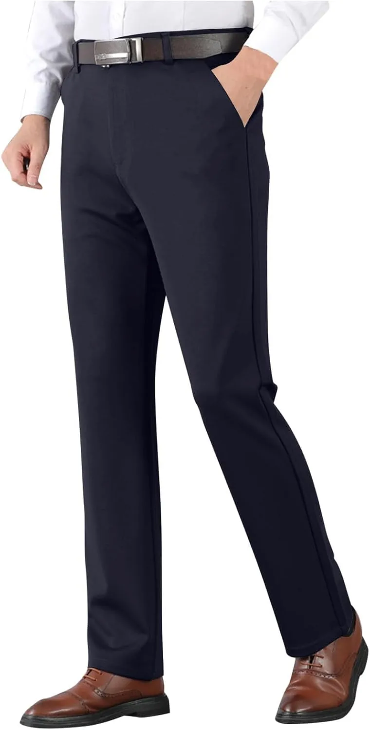 Wide Leg Pants for Men High Waist Straight Leg Zipper Pants Business Casual Pull on Office Work Trousers