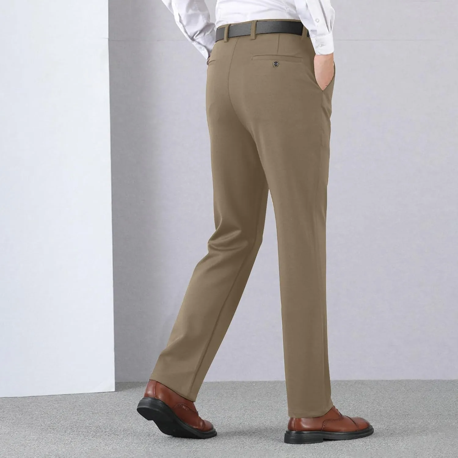 Wide Leg Pants for Men High Waist Straight Leg Zipper Pants Business Casual Pull on Office Work Trousers