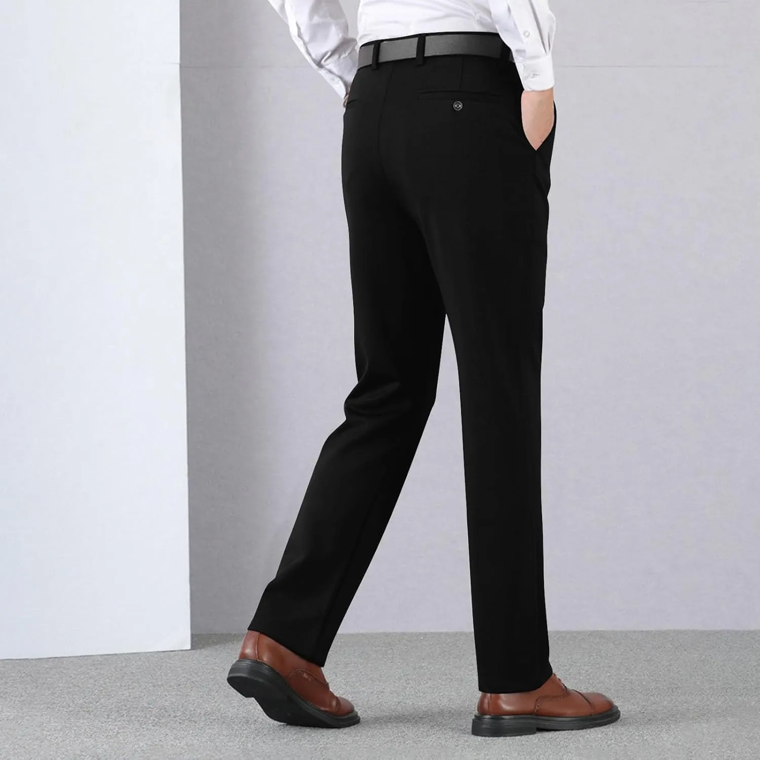 Wide Leg Pants for Men High Waist Straight Leg Zipper Pants Business Casual Pull on Office Work Trousers