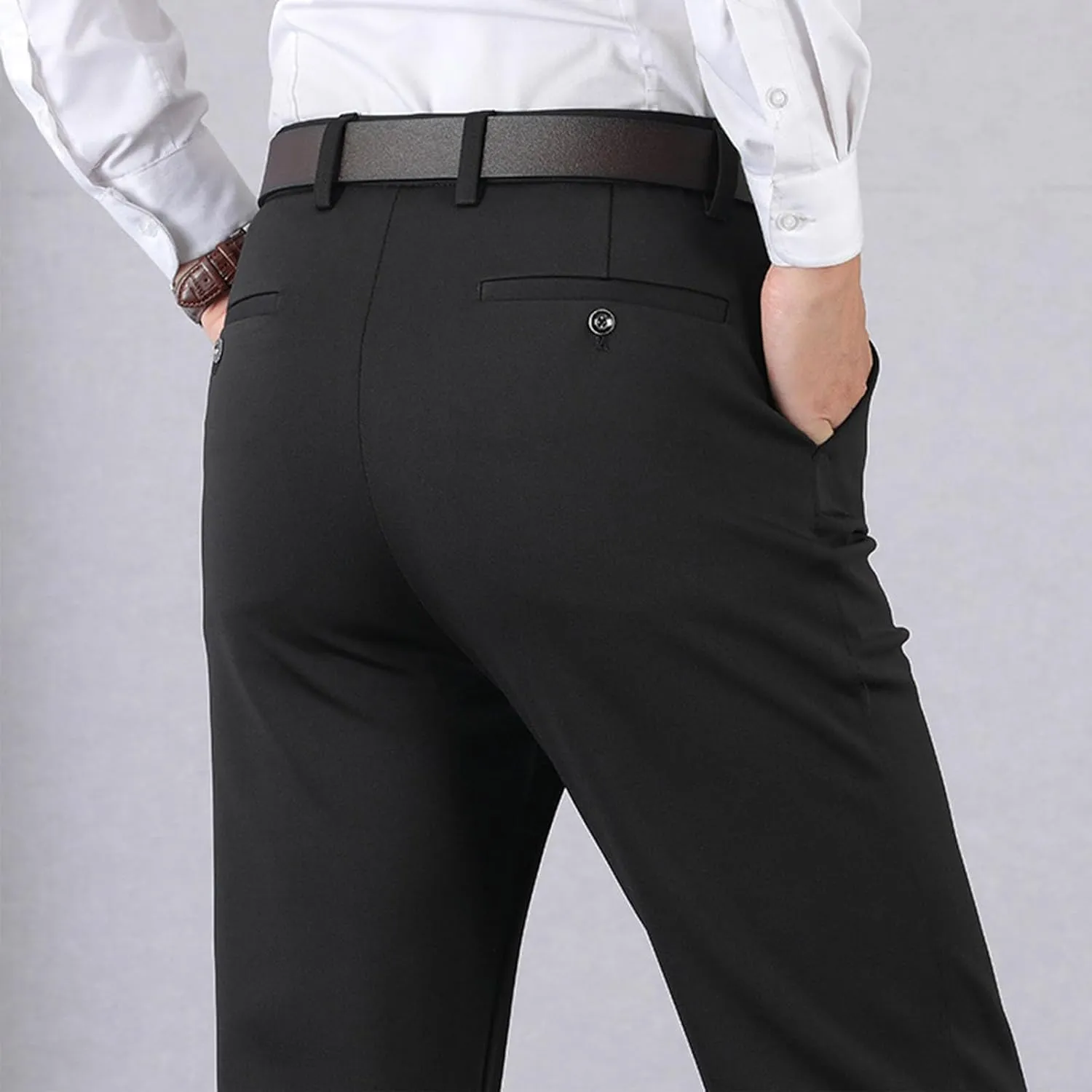 Wide Leg Pants for Men High Waist Straight Leg Zipper Pants Business Casual Pull on Office Work Trousers