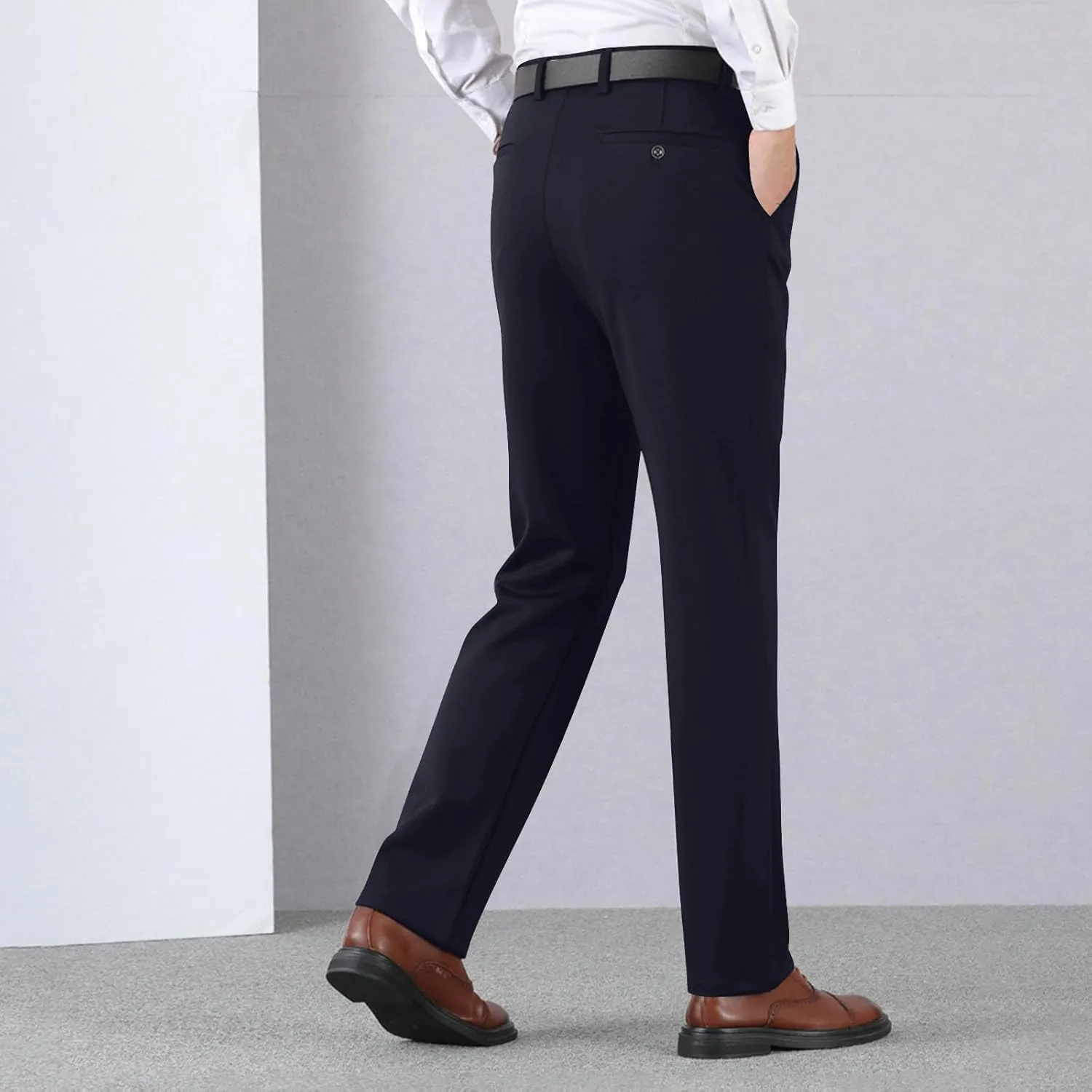 Wide Leg Pants for Men High Waist Straight Leg Zipper Pants Business Casual Pull on Office Work Trousers