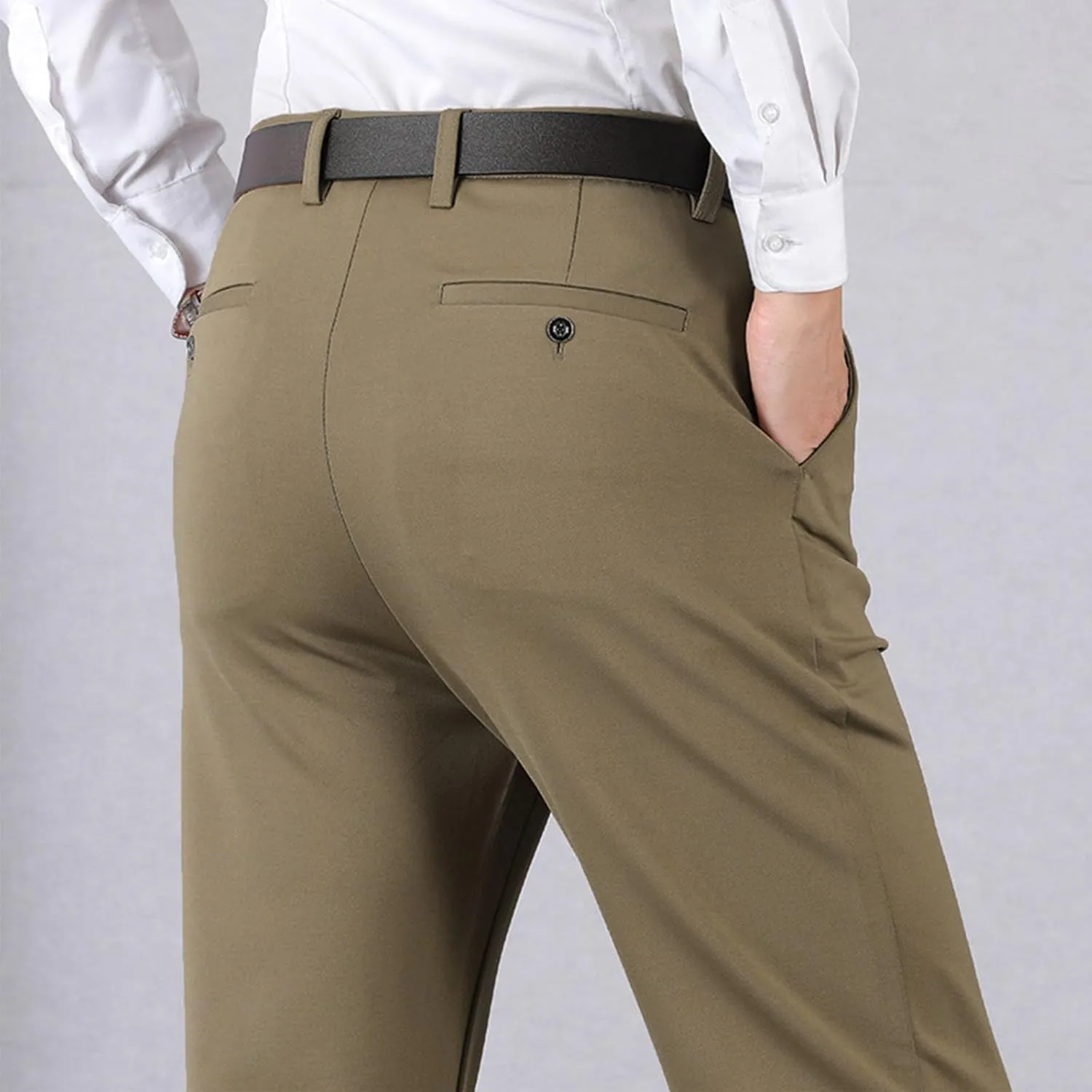 Wide Leg Pants for Men High Waist Straight Leg Zipper Pants Business Casual Pull on Office Work Trousers