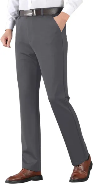 Wide Leg Pants for Men High Waist Straight Leg Zipper Pants Business Casual Pull on Office Work Trousers