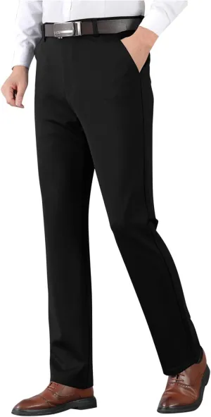 Wide Leg Pants for Men High Waist Straight Leg Zipper Pants Business Casual Pull on Office Work Trousers