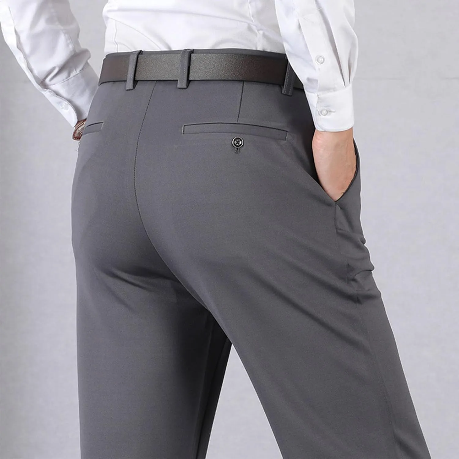 Wide Leg Pants for Men High Waist Straight Leg Zipper Pants Business Casual Pull on Office Work Trousers