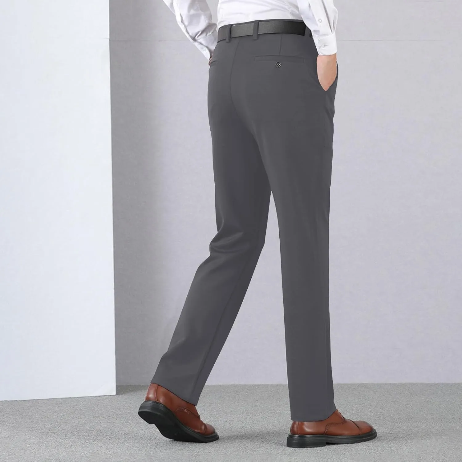 Wide Leg Pants for Men High Waist Straight Leg Zipper Pants Business Casual Pull on Office Work Trousers