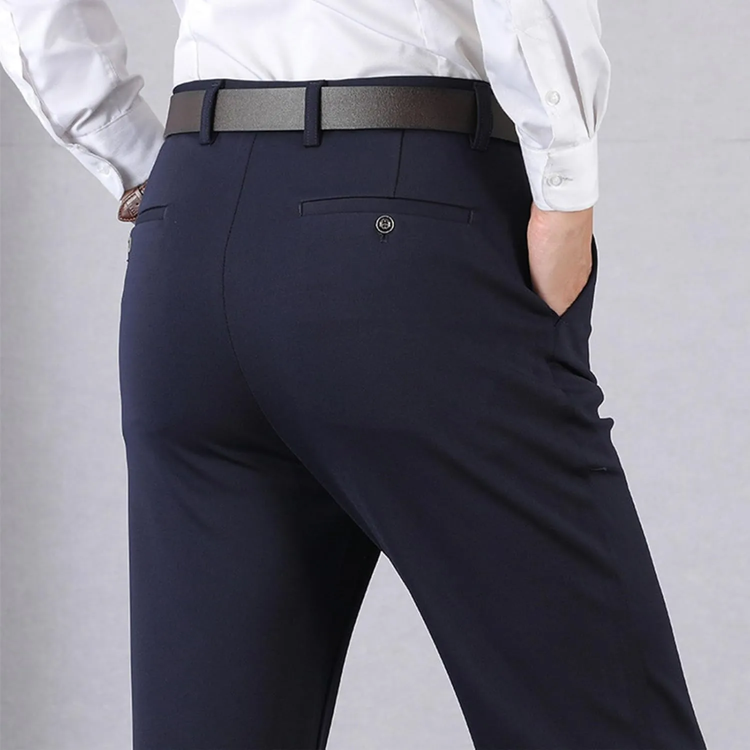 Wide Leg Pants for Men High Waist Straight Leg Zipper Pants Business Casual Pull on Office Work Trousers