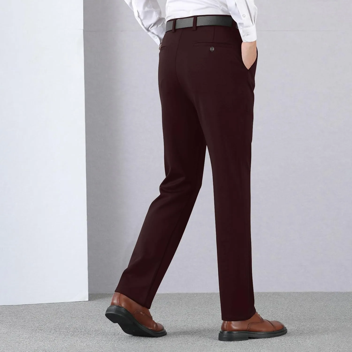 Wide Leg Pants for Men High Waist Straight Leg Zipper Pants Business Casual Pull on Office Work Trousers