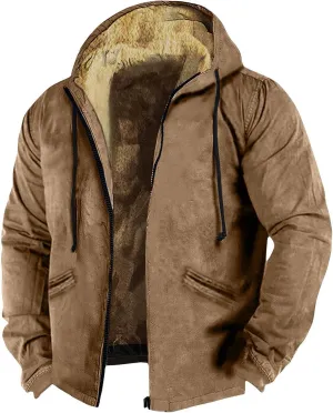 Winter Jackets for Men Fleece Sherpa Lined Warm Hoodie Jacket Heavyweight Sweatshirt Zip Up Sweatshirt Coat with Pockets