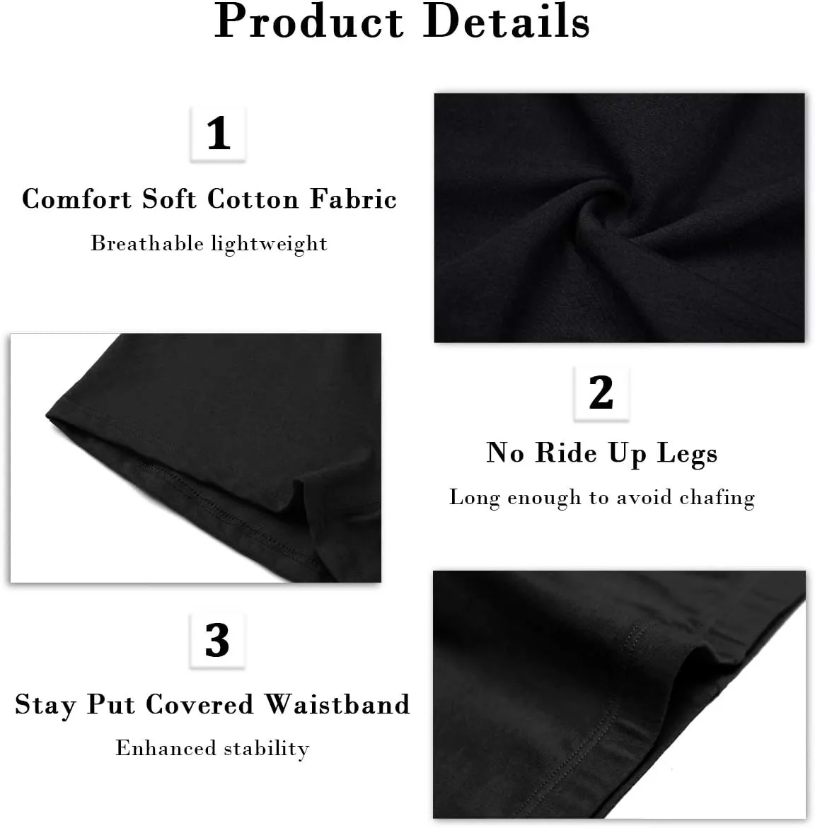 wirarpa Women's Anti Chafing Cotton Underwear Boy Shorts Long Leg Boyshorts Panties 3 Pack