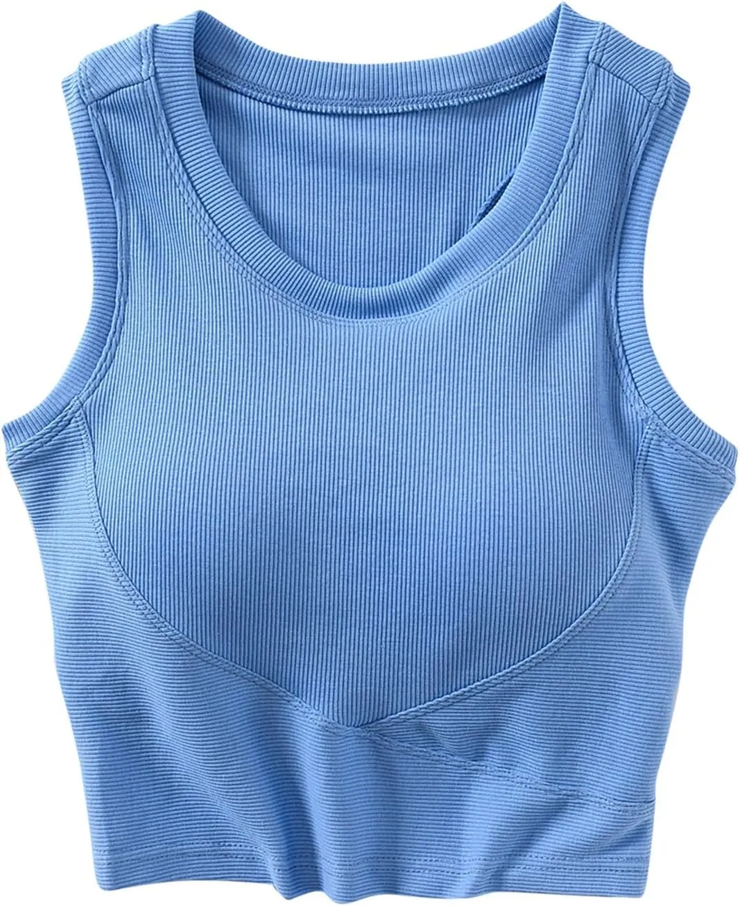 Wmens Crop Tank Tops with Built in Bra Sexy Basic Shelf Bras Yoga Shirts Slim High Neck Padded Camisoles Undershirt