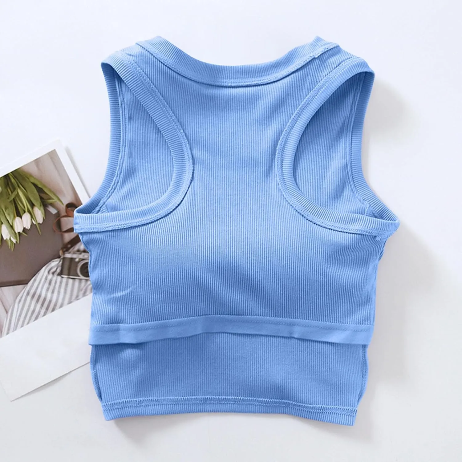 Wmens Crop Tank Tops with Built in Bra Sexy Basic Shelf Bras Yoga Shirts Slim High Neck Padded Camisoles Undershirt