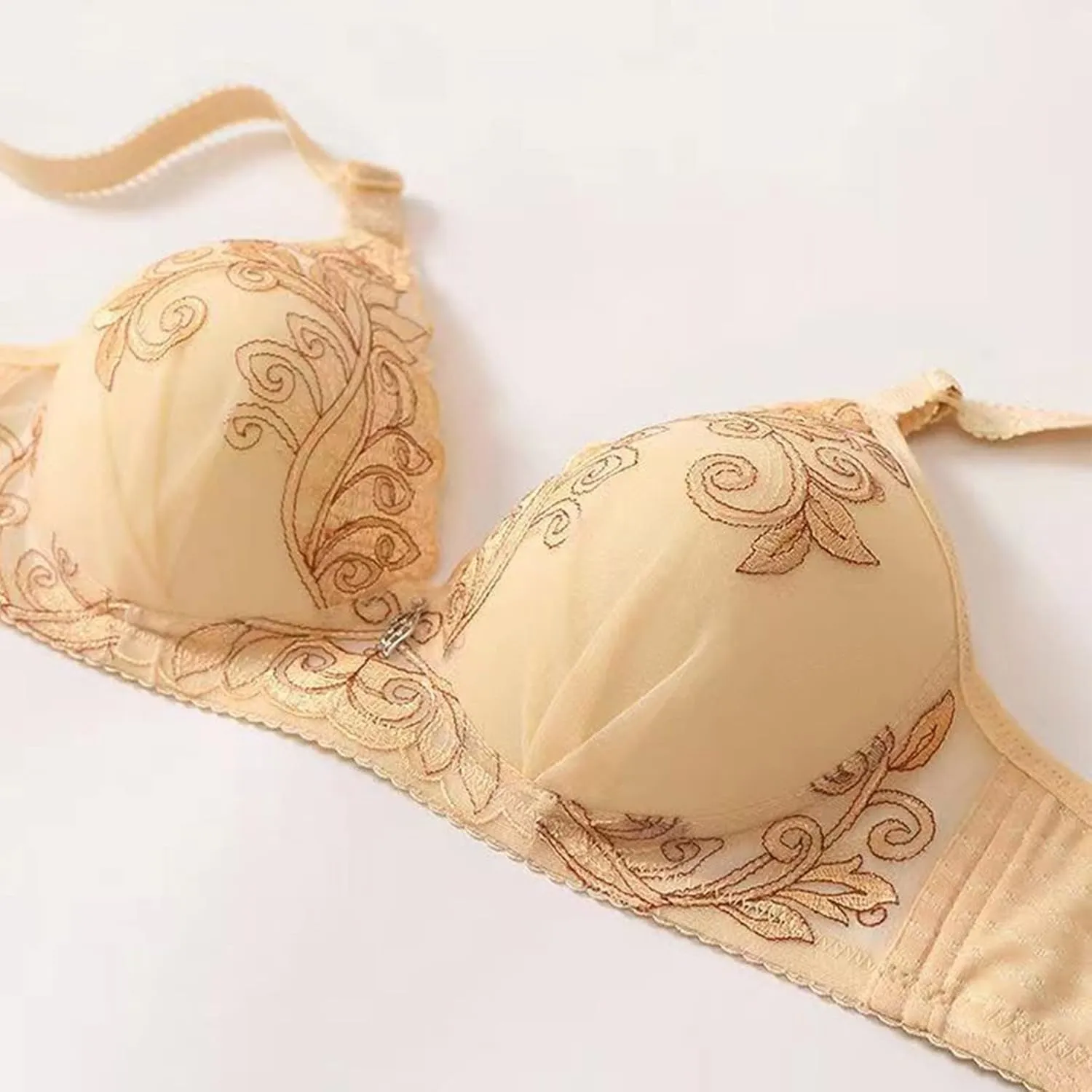 Women Beautifully Embroidered Floral Bras Push Up Pair Breast Support Comfort Bra Thin Fashion Bralette Work Underwear