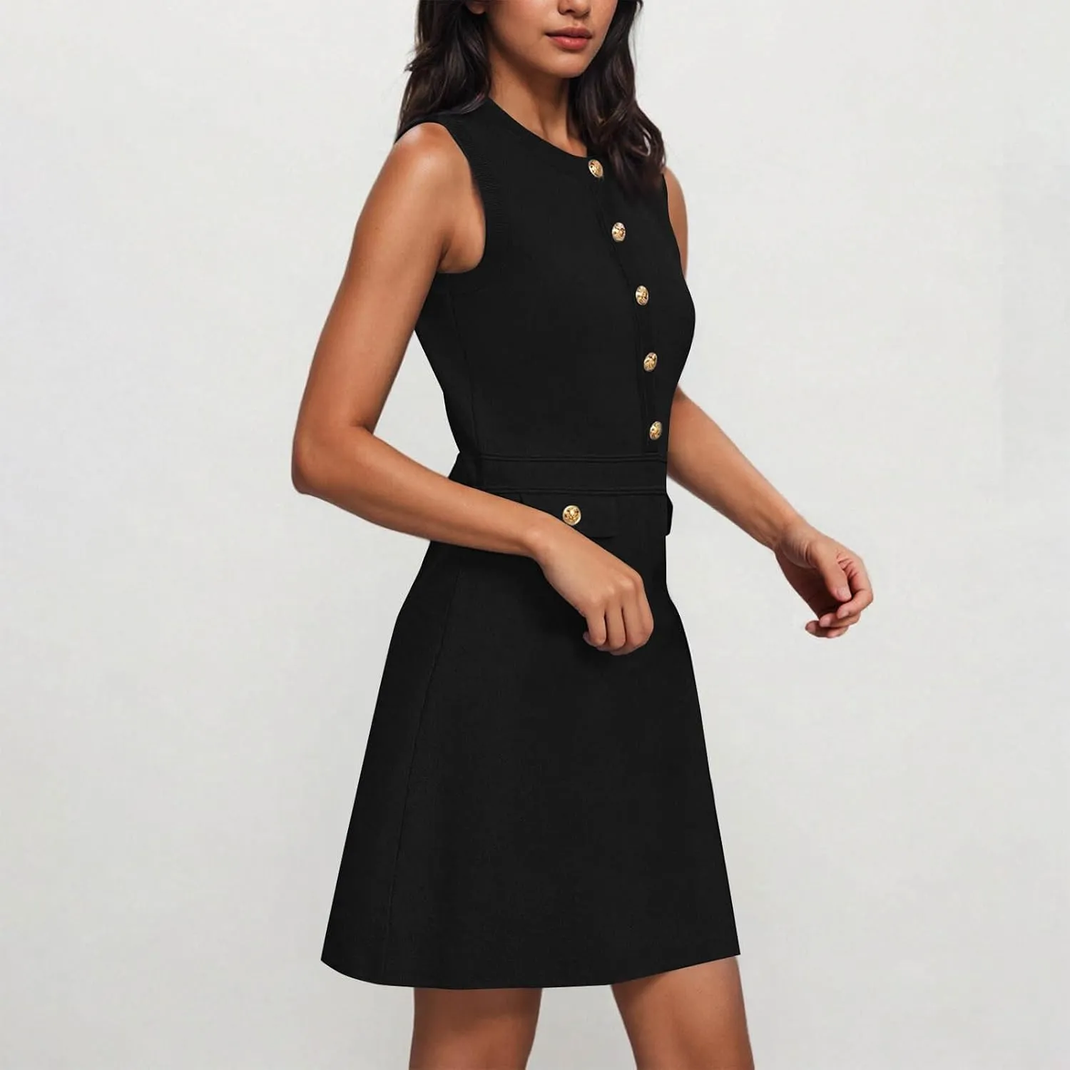 Women Casual Summer Dresses Sleeveless Elegant Midi Dress Decorative Button Ribbed Knitted Sundress Party Cocktail
