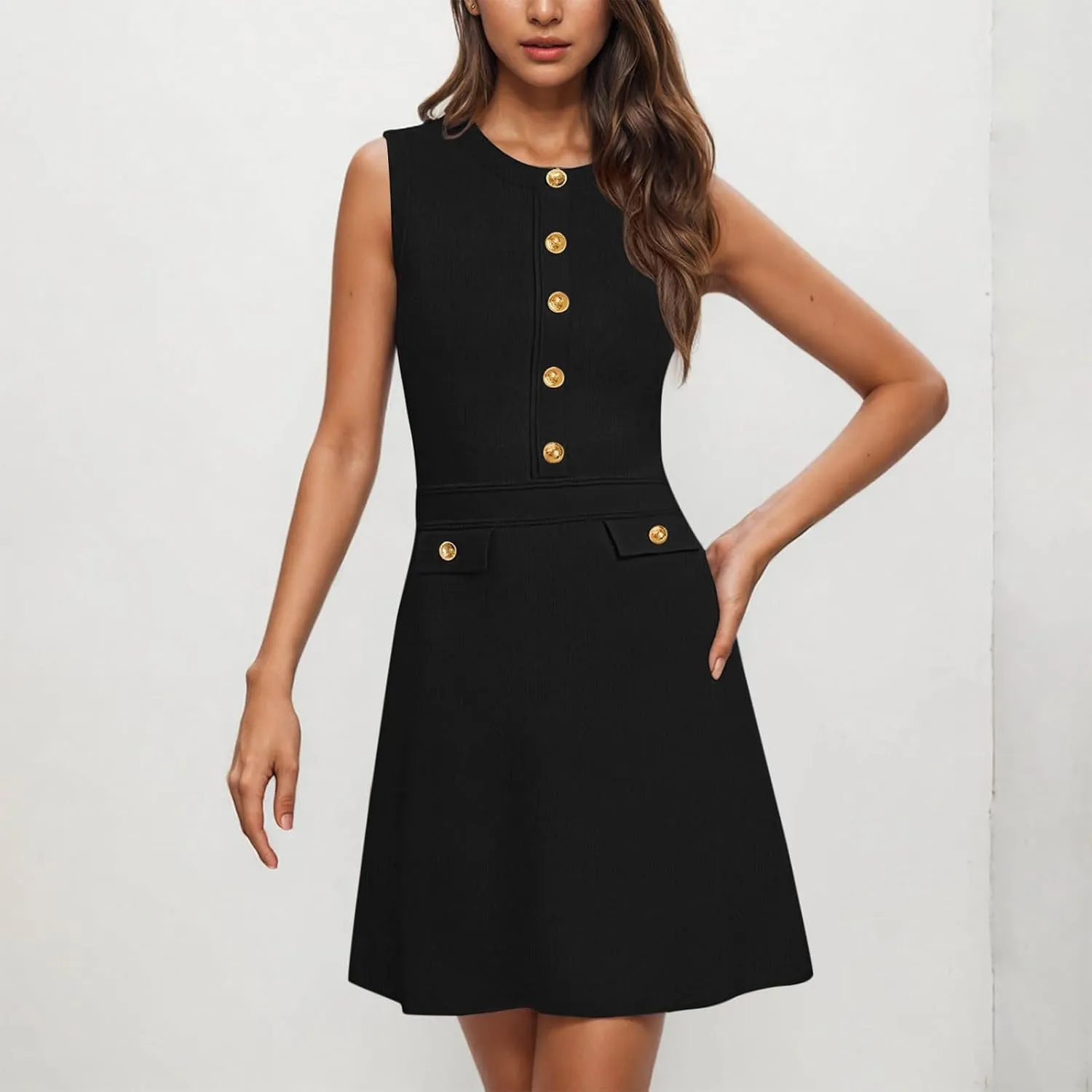 Women Casual Summer Dresses Sleeveless Elegant Midi Dress Decorative Button Ribbed Knitted Sundress Party Cocktail